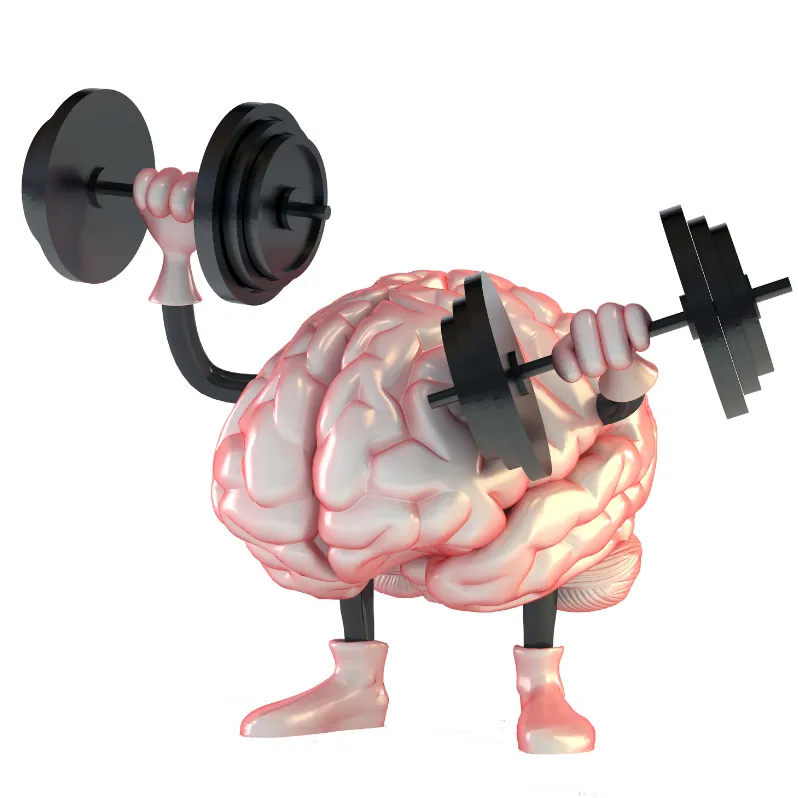 Brain with legs, wearing shoes, lifting weights