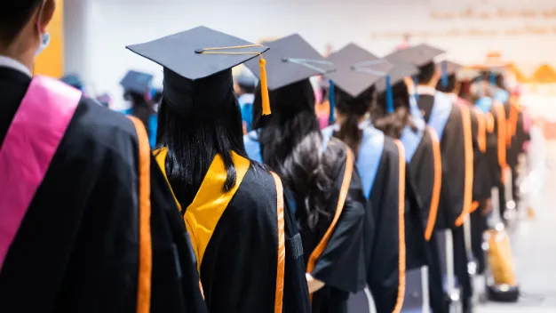 Line of medical students awaiting their graduation