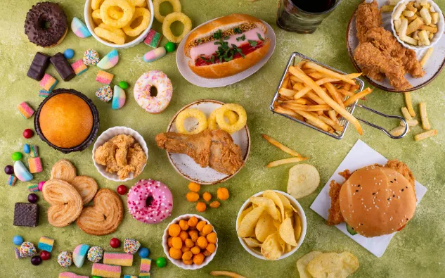 various junk foods on a table