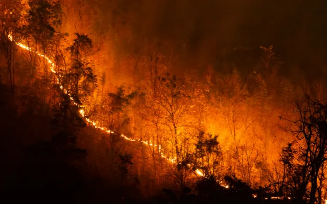 Ridgeline fire spreads down canyon