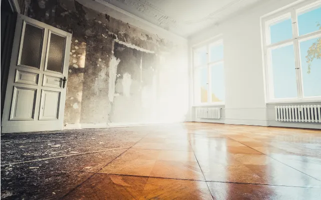 Apartment in pre-restoration and post-restoration