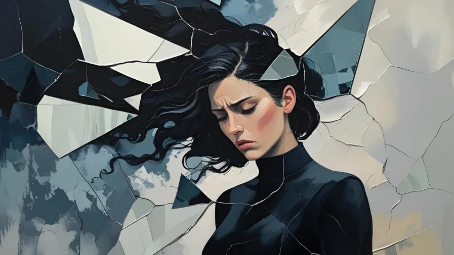Broken woman in broken glass