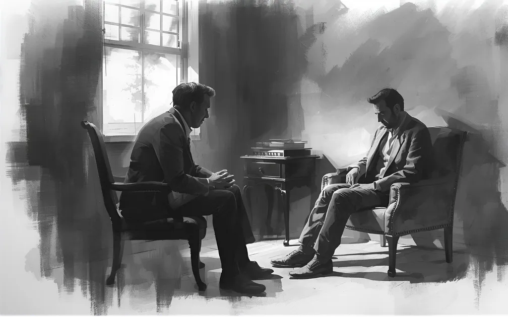 Therapist with demoralized patient in consulting room