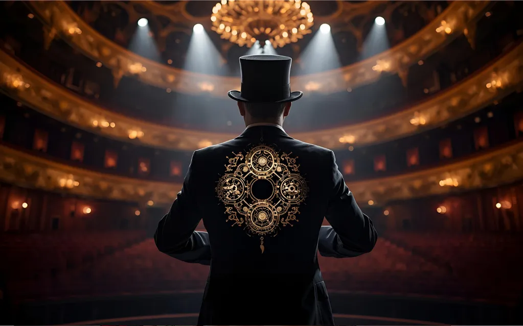 View of a magician on stage from behind