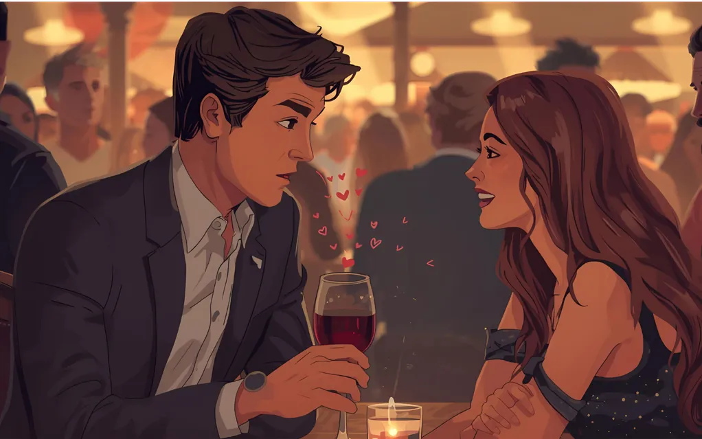 Man charming a woman by his eye gaze and pauses