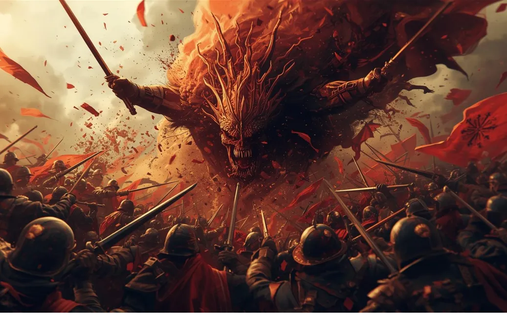 Monster attacking defenders