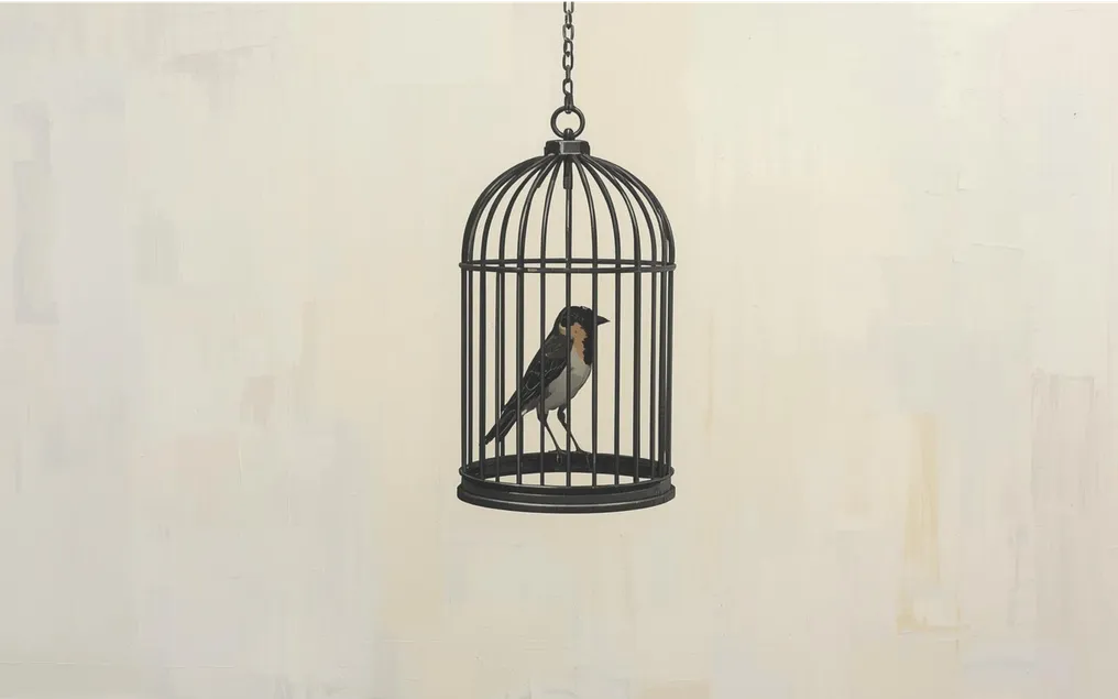 Bird locked in a cage