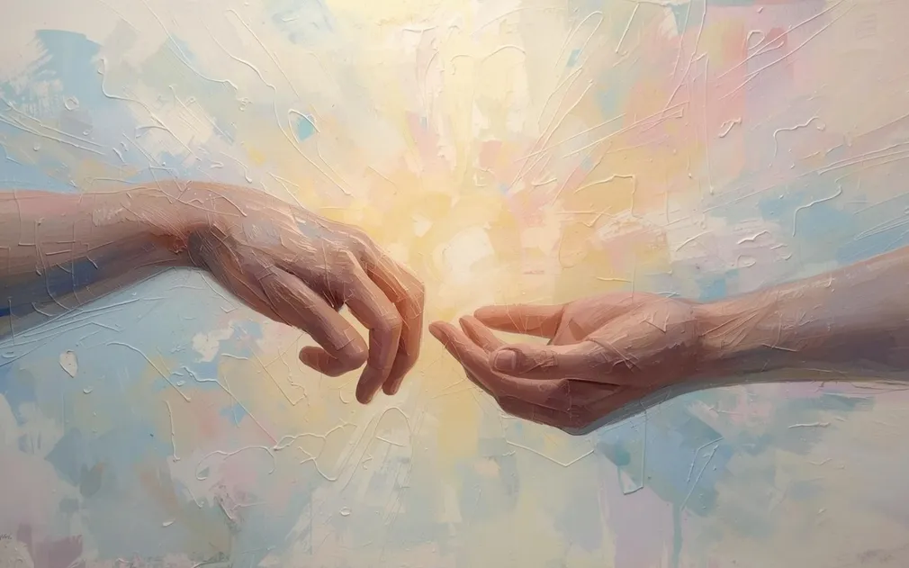 Two hands reaching for one anot