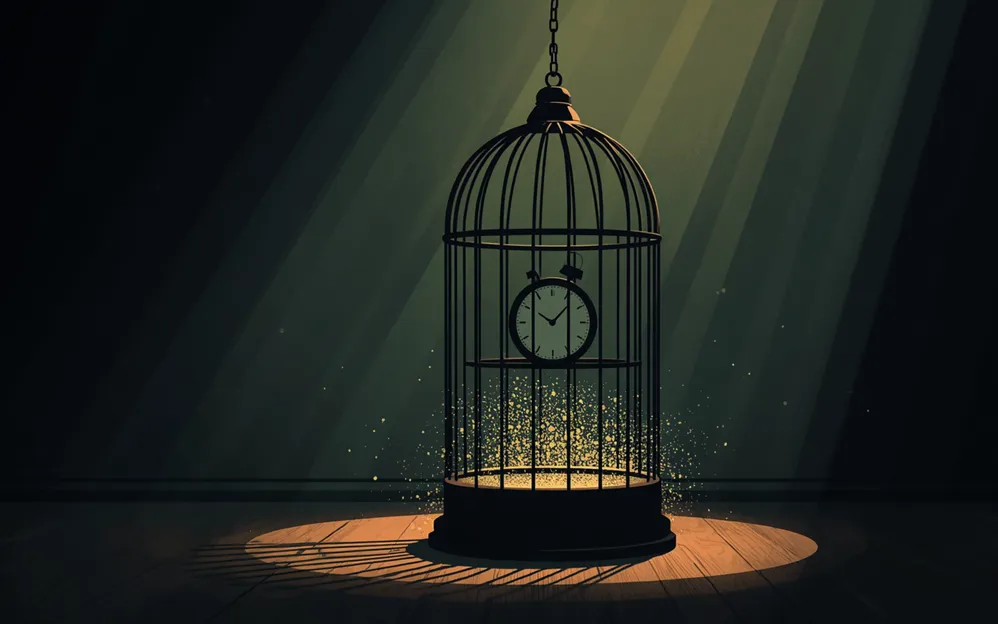 A clock in a cage